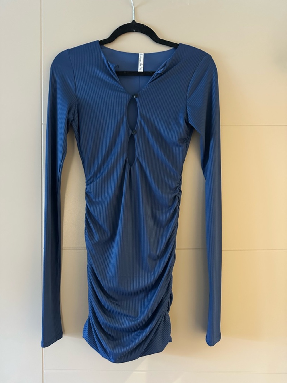 Lucy in the Sky Navy Ribbed Long Sleeve Ruched Mini Dress
